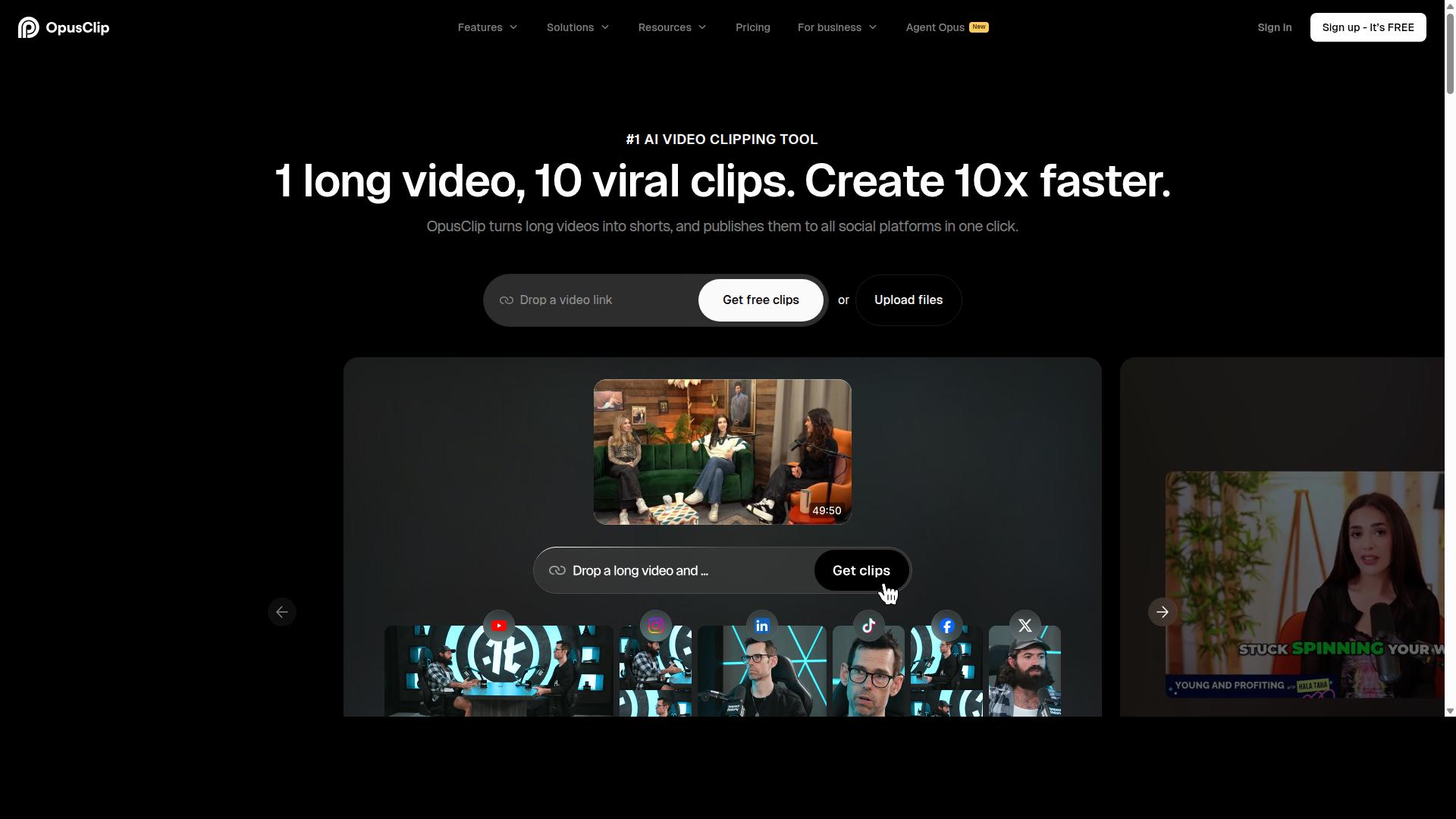 Opus Clip website