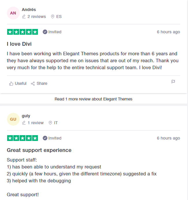 Divi Theme Customer Review